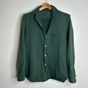 Frank & Eileen 100% Cotton Eileen Triple Fleece Sweatshirt Button Down Top Green